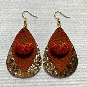 Gold glitter Pumpkin faux leather earrings